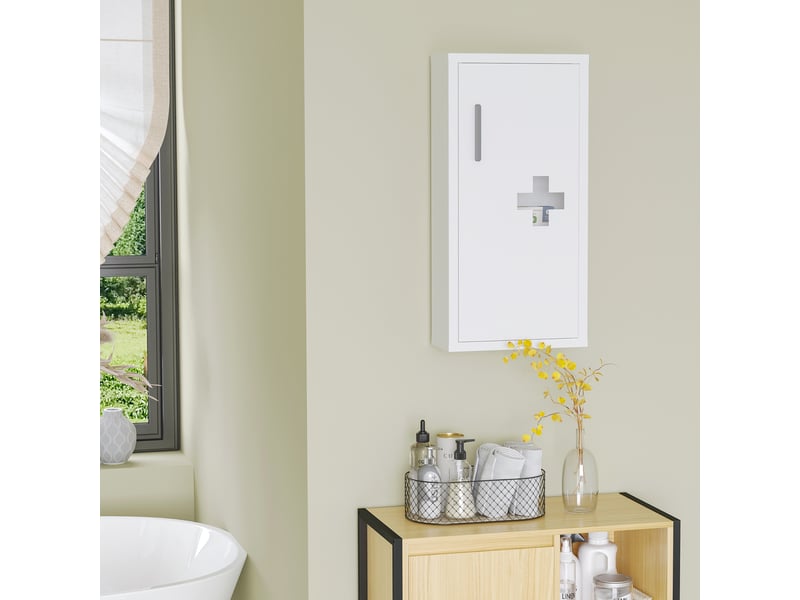  Armoire à pharmacie murale 2 étagères 3 niveaux avec porte aimantée métal blanc 30 x 12 x 60 cm  - Conforama W