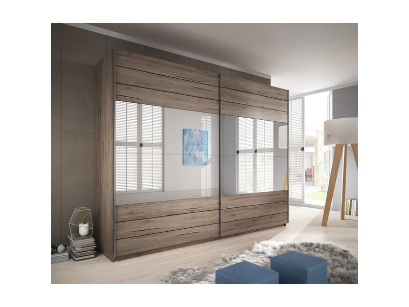 Armoire floyd 270 cm - 2 portes coulissantes avec miroirs coloris bois brut - Conforama B