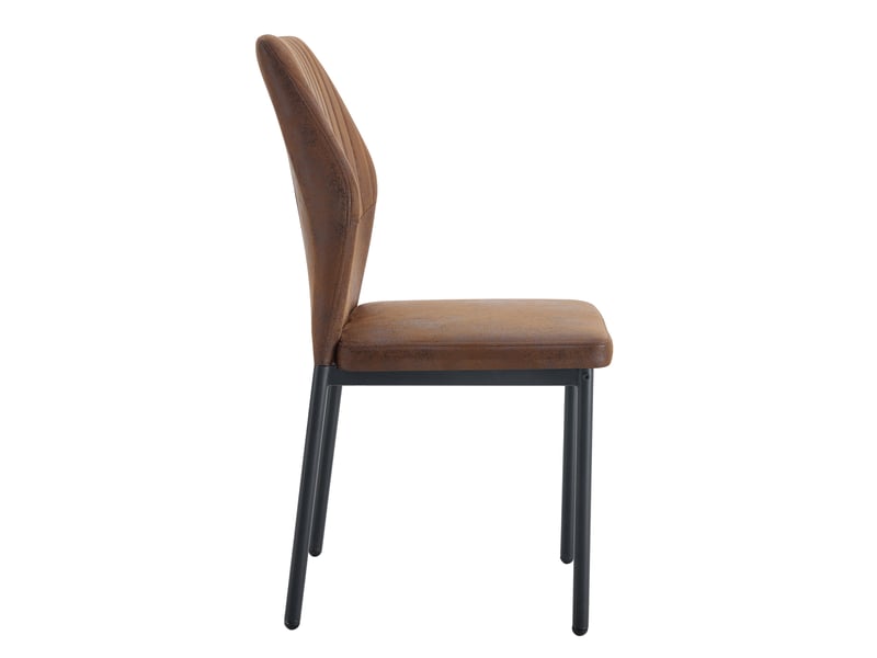  Lot de 4 chaises de salle à manger 93 cm, cuisine, moderne, dossier à stries, structure métal, assise pu, marron et noir  - Conforama D