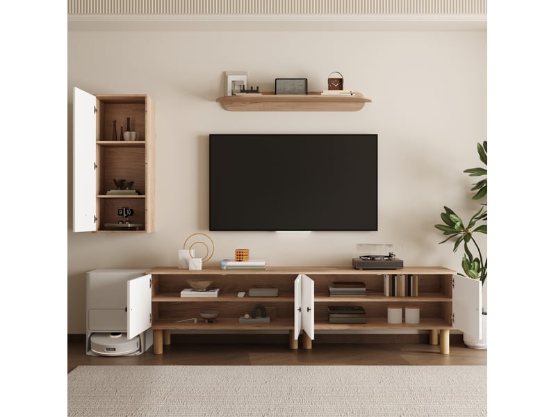  Ensemble meuble tv modenvie 3 pièces blanc et bois naturel avec rangement  - Conforama D