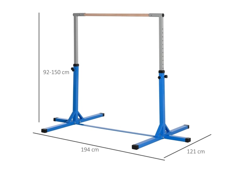 Barre de gymnastique enfant réglable 13 hauteurs en acier et bois, bleue, jusqu'à 75 kg, intérieur extérieur  - Conforama C