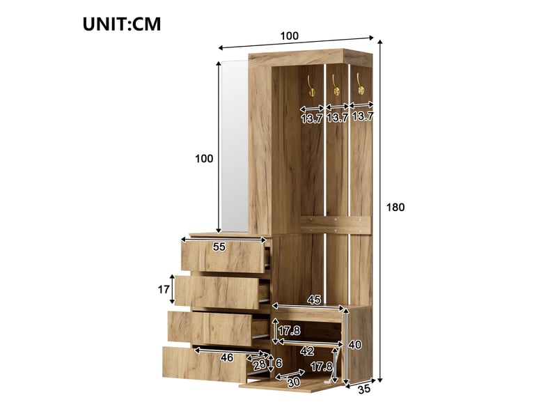  Portemanteau avec banc et rangement 100 x 180 cm en panneau de particules  - Conforama C
