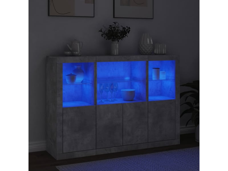  Buffets avec lumières led 3 pcs - bahut - meuble de rangement gris béton bois d'ingénierie  - Conforama C