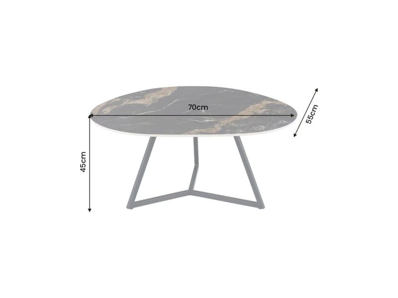  Table basse petrano 70 cm en céramique noire effet marbre sable et métal noir – forme organique  - Conforama C