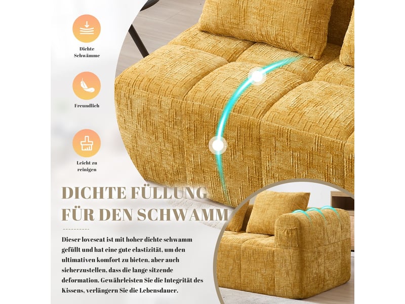  Canapé 2 places 160x90x60, tissu chenille canapé salon, poches latérales, méridienne, coussin inclus, sans montage  - Conforama D