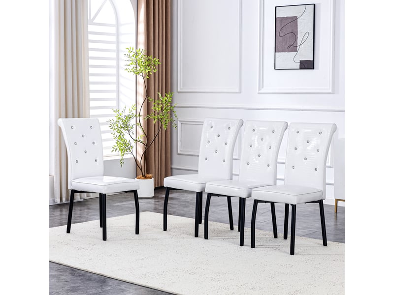  Chaise de salle à manger lot de 2 avec assise rembourrée, pieds métalliques réglables, en pvc noir et blanc  - Conforama D