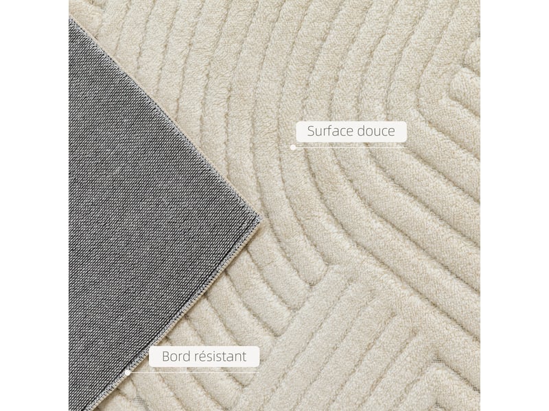  Tapis salon 200 x 140 cm, tapis à poils épais géométrique, crème, moelleux et antidérapant  - Conforama W