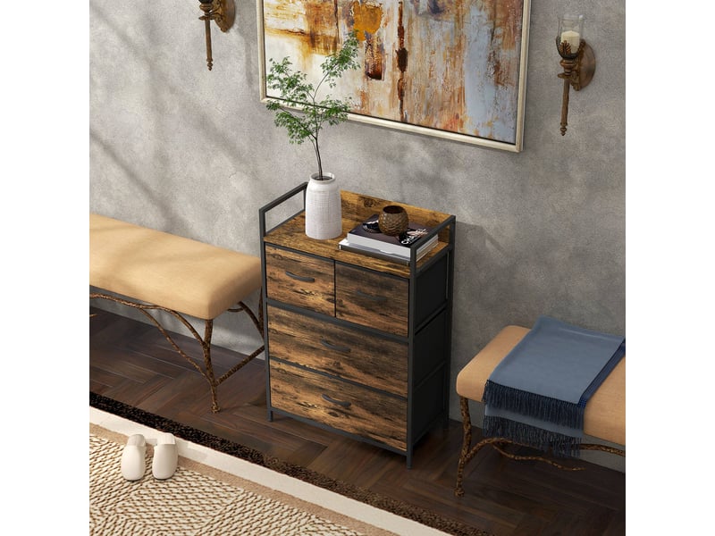 Meuble de rangement de style industriel avec 4 tiroirs en tissu pliables et amovibles et 1 étagère – 60 x 29 x 85 cm - Conforama D