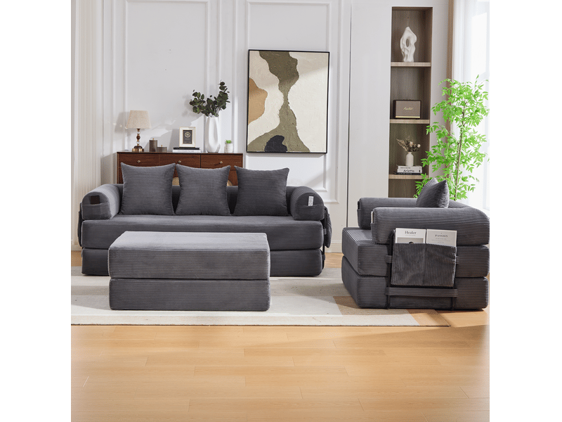  Canapé modulable modenvie 4 places velours côtelé gris foncé 200 x 190 x 67 cm  - Conforama D