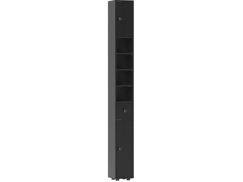  Meuble de salle de bains 180x20x20 cm avec 2 placards et 4 niches ouvertes en panneau de particules noir  - Conforama A