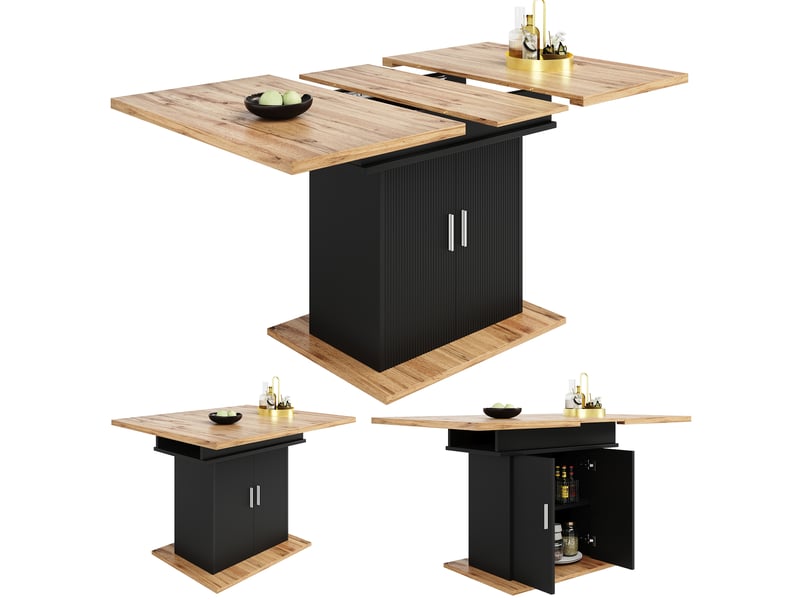  Table à manger extensible rectangulaire en mdf avec 2 portes et étagères réglables,140x70cm,naturel+noir table bicolore - Conforama D