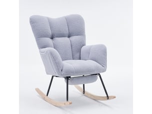 Fauteuil à bascule 80 x 98 x 98,5 cm, repose-pieds pliable, tissu bouclette, cadre métal pour salon chambre bureau - gris