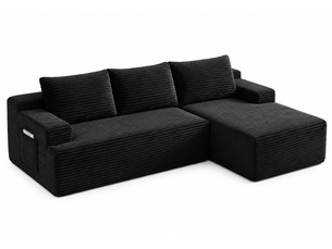 Canapé d'angle modulable 238x152 cm avec méridienne, assise profonde en velours côtelé noir
