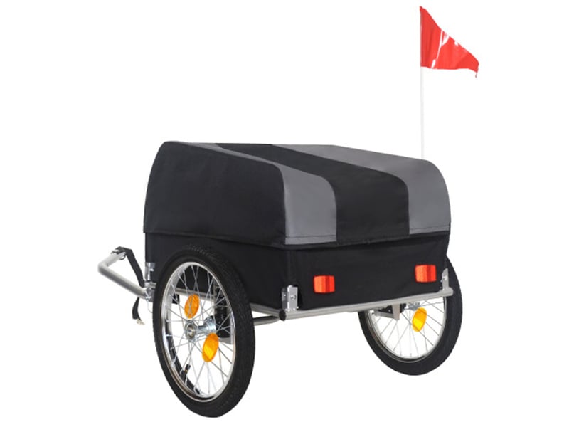 Remorque vélo cargo 129x66x61 cm – noir et gris – pliable, housse étanche amovible, charge 40 kg - Conforama E
