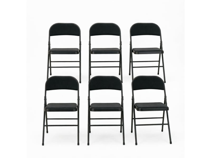  Chaise pliante lot de 6 avec assise rembourrée et dossier, pliage compact en acier et polyester noir  - Conforama A