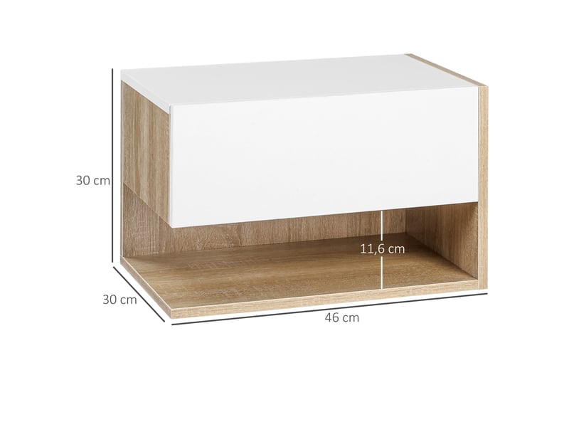  Lot de 2 tables de chevet murales flottantes tiroir étagère 46 x 30 x 30 cm contemporain en panneaux de particules blanc 21_0001461  - Conforama B
