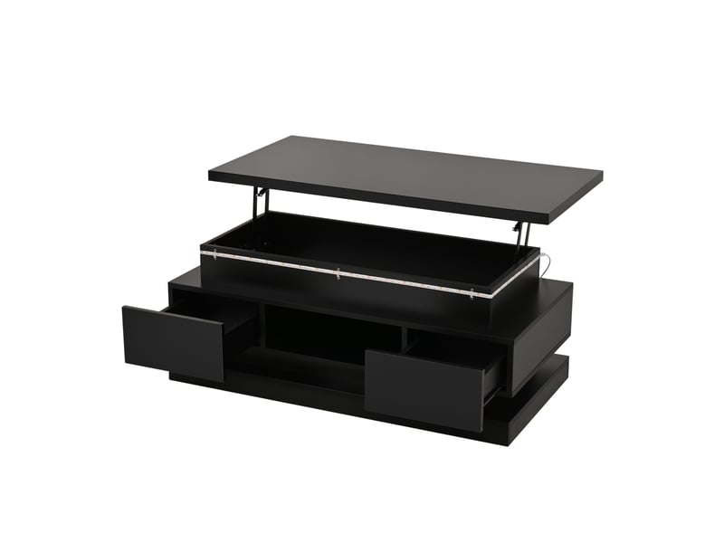  Table basse relevable noire avec led et 2 tiroirs - rangement caché 100x50x40 cm  - Conforama A