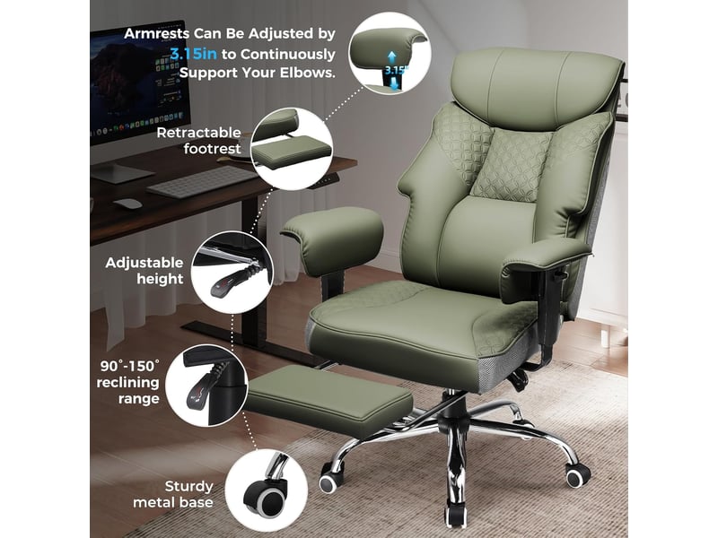 Gtplayer chaise de jeu pour personnes de forte corpulence avec assise 3d, repose-pieds, pu, 180kg - vert CH810-GE - Conforama E
