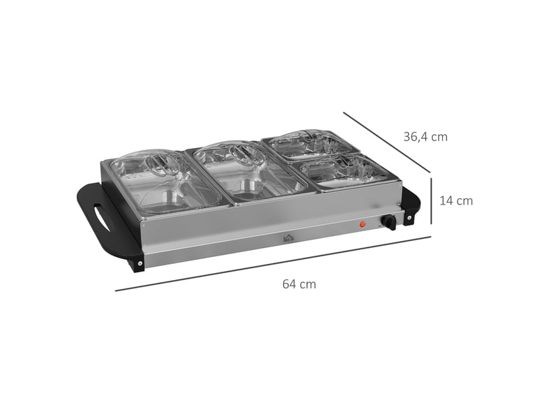  Chauffe-plats électrique acier inoxydable 300 w capacité 2 x 2,4 l et 2 x 1 l plaque chauffante et réglable températur  - Conforama C