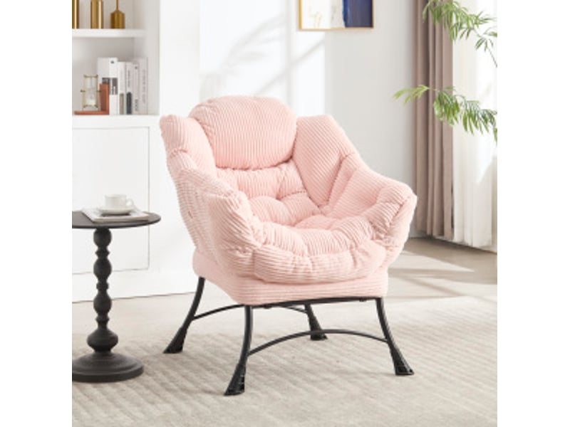 Fauteuil lounge avec repose-pieds rose, accoudoirs, poche latérale et structure en acier  - Conforama B