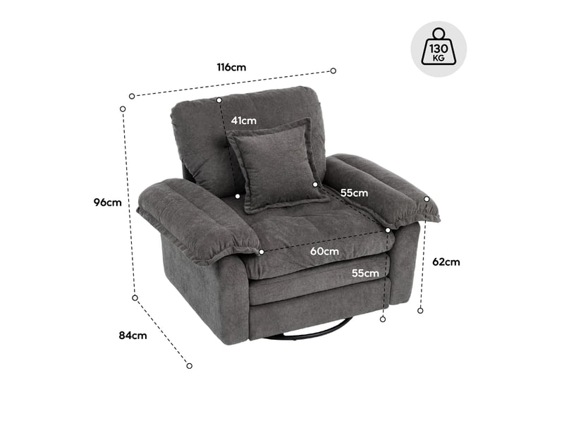  Fauteuil pivotant modenvie en chenille vert 116 x 84 x 96 cm avec coussin de soutien  - Conforama C