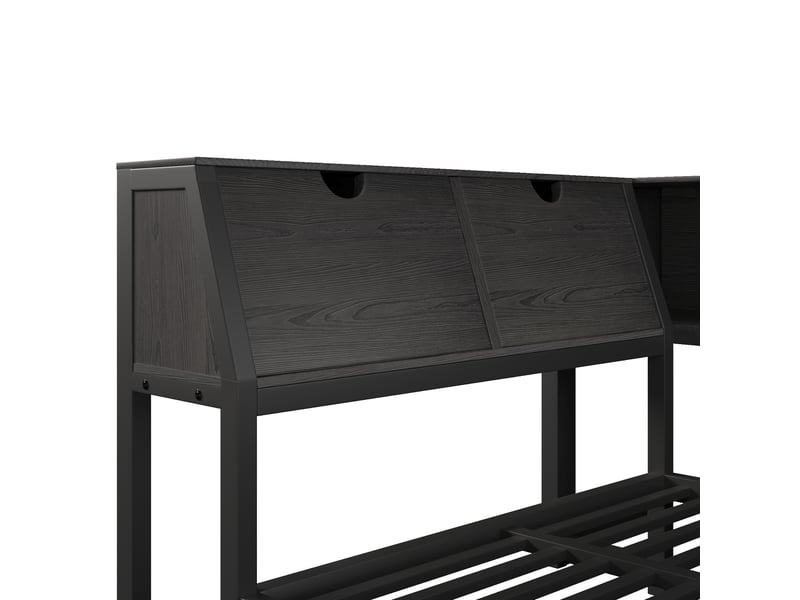  Lit enfant 90x200 cm avec bureau intégré, rangement avec tiroirs et tête de lit, éclairage led, structure métal, noir  - Conforama E