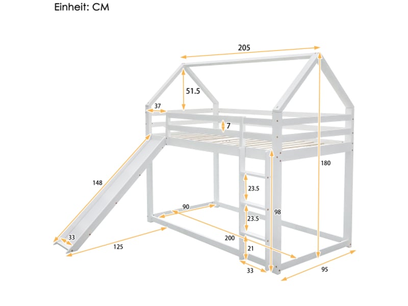  Lit superposé,lit cabane pour enfants en bois de pin 90x200cm avec toboggan,échelle d'escalade et garde-corps,blanc lit enfant blanc - Conforama C