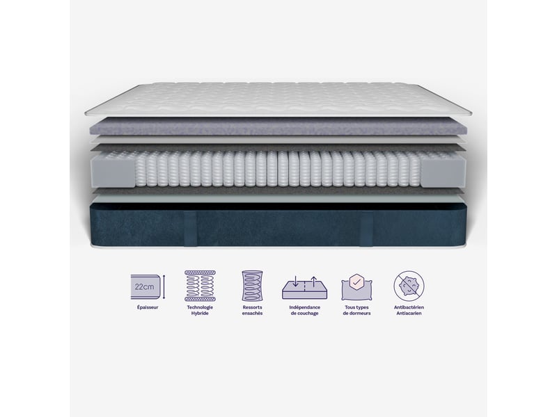 Matelas hybride et oreillers moelleux 80x200cm épais 22cm et oreillers 50x70cm Pack Mila Oreiller - Conforama E