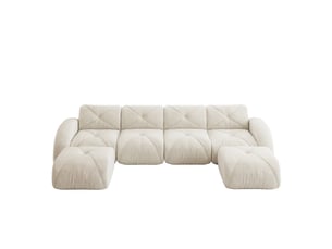 Canapé modulable 4 places en u, canapé panoramique sans dossier revêtement chenille couleur beige clair pour salon moderne