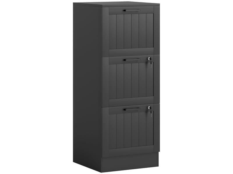  Caisson bureau, meuble rangement bois 3 tiroirs et serrure, barres de suspension réglables, noir, 40 x 40 x 101 cm  - Conforama B