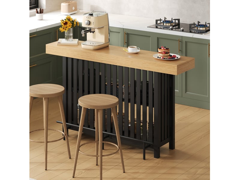  Table de bar avec étagères 160 x 40 x 105 cm – noir – repose-pieds renforcé et rangement ouvert  - Conforama B