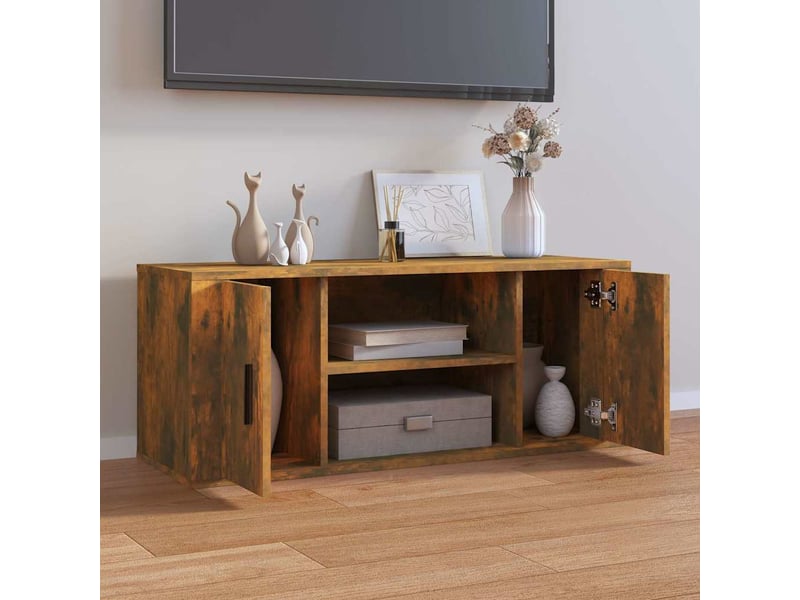  Meuble tv - banc tv - meuble de rangement chêne fumé 100x35x40 cm bois d'ingénierie  - Conforama C