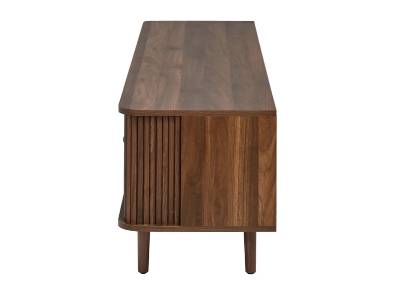  Meuble tv 165 cm en mdf bois foncé, 4 tiroirs et 2 portes coulissantes, avec coins arrondis pour le salon  - Conforama D