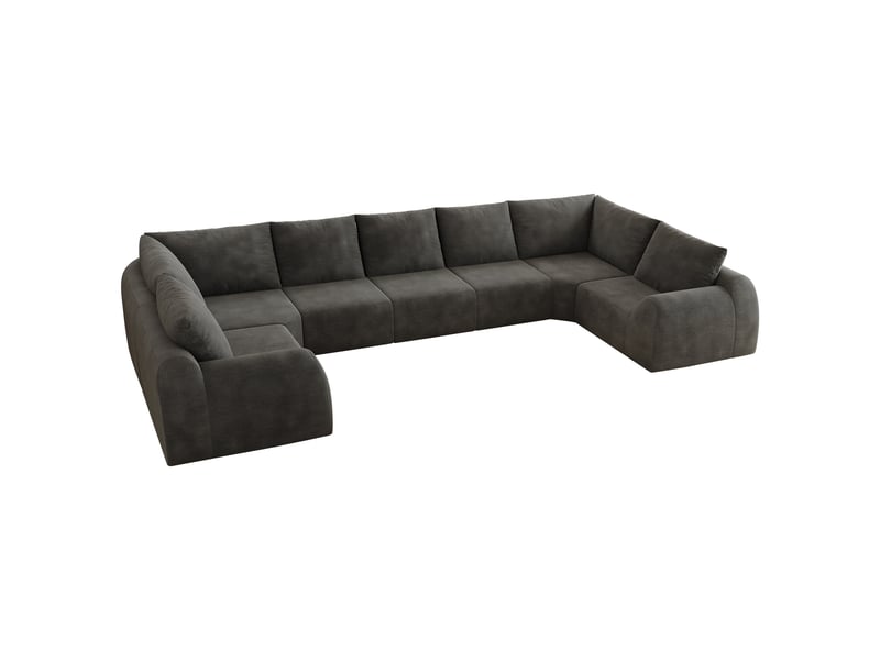  Canapé 7 places panoramique en u - 344x200x85cm - mousse haute résilience avec tissu chenille sans montage - gris foncé  - Conforama A