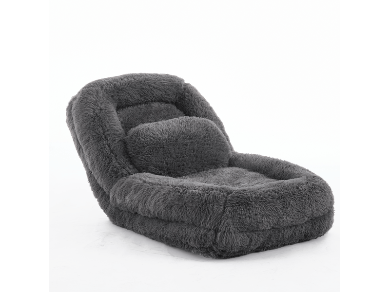  Canapé de sol convertible 1 place en tissu gris foncé, dossier réglable 5 positions pour se détendre à la maison  - Conforama A
