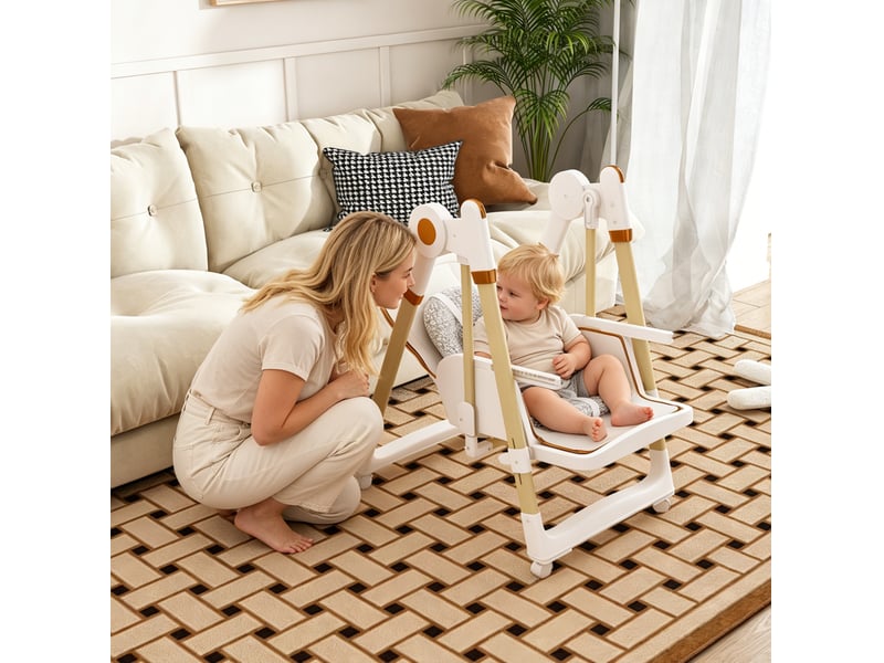  Chaise haute bébé tcqpz 2 en 1 avec fonction transat pliable réglable en hauteur plateau amovible harnais 5 points roulettes verrouillables 59 x 76 x 96 cm polypropylène blanc  - Conforama D