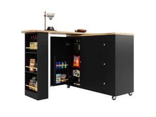 Îlot de cuisine pivotant à 360° sur roulettes, 3 tiroirs, mdf noir, 203 cm