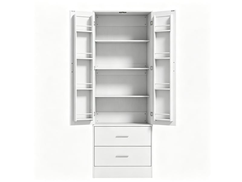  Buffet haute de cuisine 60 x 40 x 159 cm – blanche – 2 portes, 2 tiroirs, 8 rangements à épices pratiques  - Conforama A