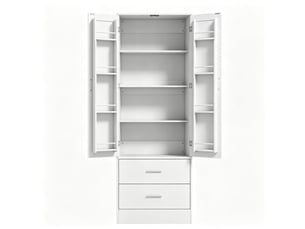 Buffet haute de cuisine 60 x 40 x 159 cm – blanche – 2 portes, 2 tiroirs, 8 rangements à épices pratiques