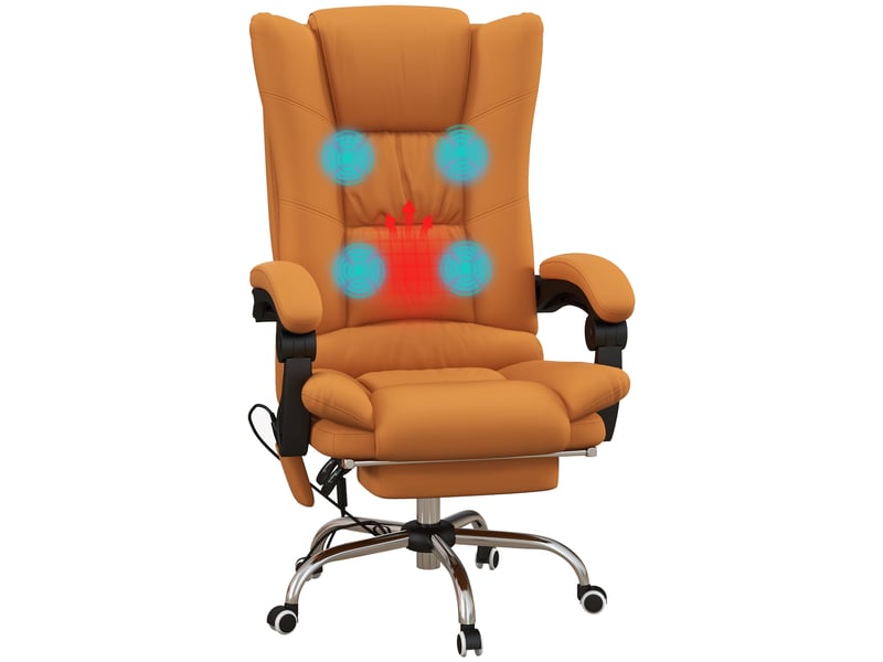  Fauteuil de bureau massant et chauffant, inclinable avec repose-pieds, en similicuir marron clair  - Conforama A