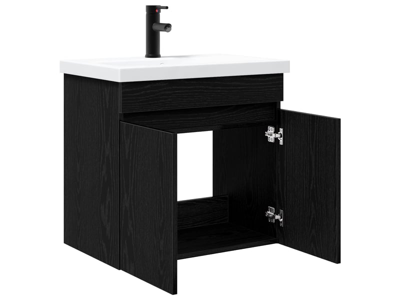  Meuble de rangement salle de bain avec robinet chêne noir shl5504  - Conforama D