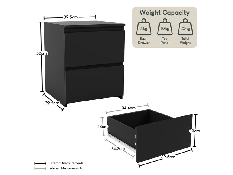  Table de chevet denver, commode de nuit, chambre, rangement, grand, 2 tiroirs, noir 3331837 - Conforama D