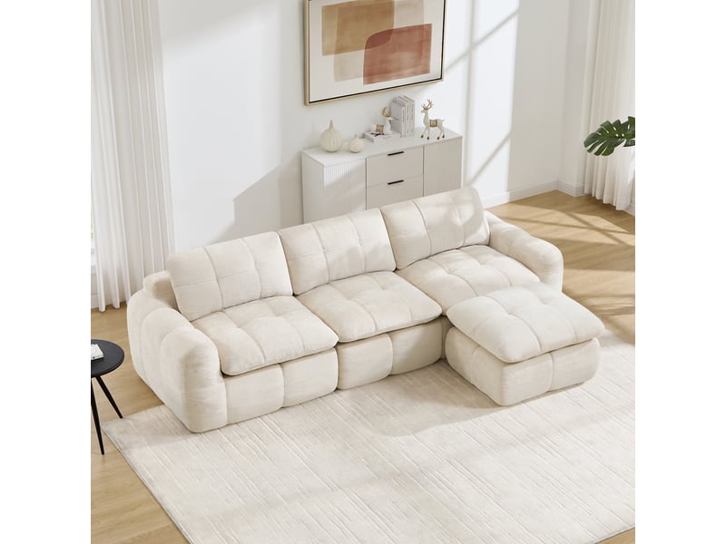 Canapé d’angle modulable 3 places en chenille beige – 264 x 160 x 68 cm Fay Lum - Conforama W