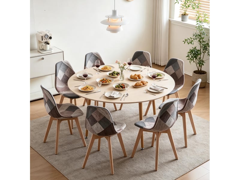  Lot de 8 chaises de salle à manger 46x40 cm – multicolore – revêtement patchwork en tissu moderne  - Conforama D
