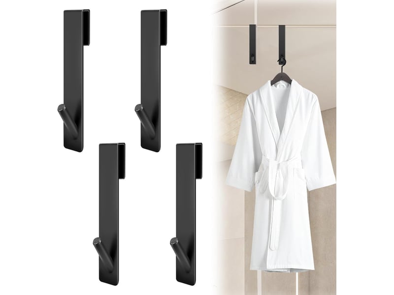  4 pièces crochet paroi douche, crochets de porte de douche en acier inoxydable, serviette sans perçage, accroche salle de bai, noir  - Conforama A