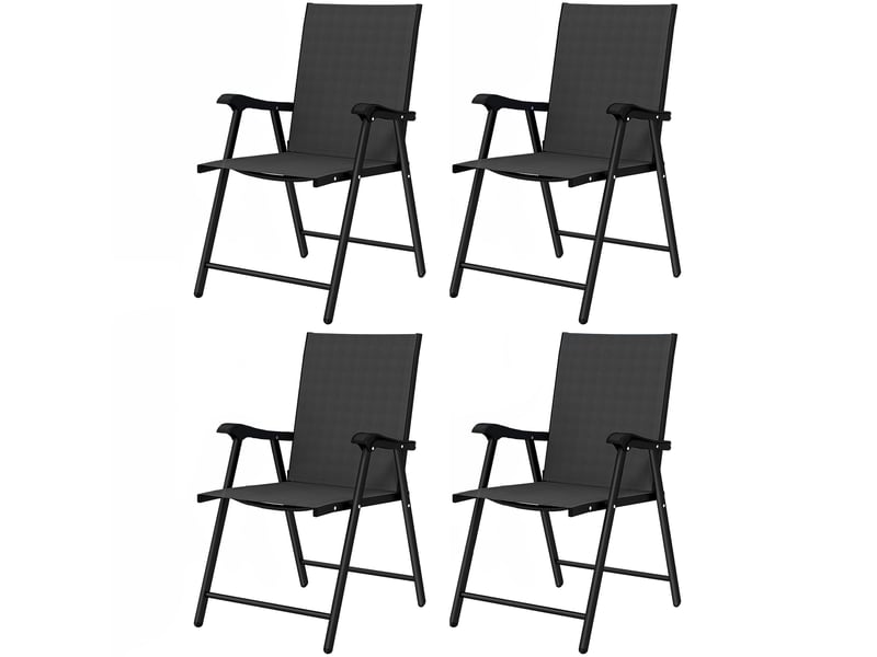  Lot de 4 chaises de jardin, chaises pliantes, acier, texteline, 62x58x97cm, noir  - Conforama A