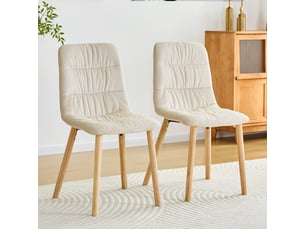 Chaises de salle à manger plissées – pieds bois massif, tissu blanc, style nordique – lot de 2, hauteur 88 cm