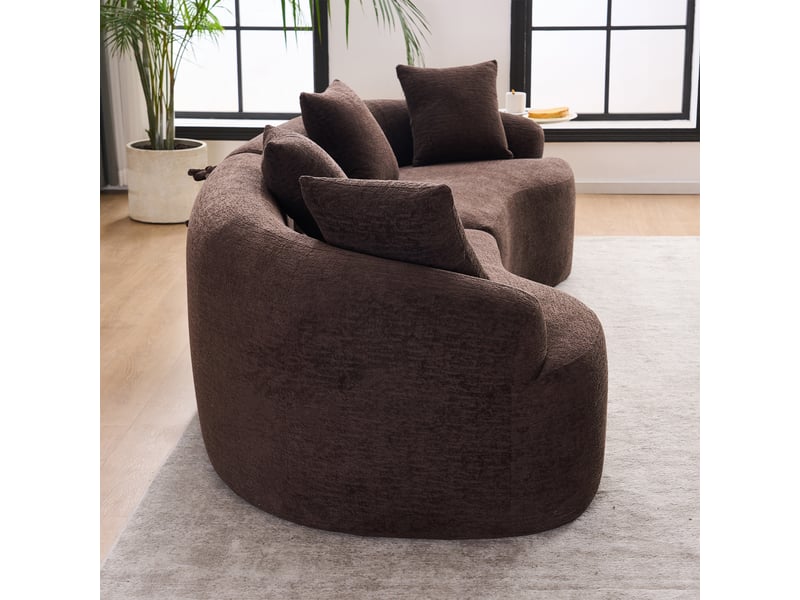 Canapé droit 4 places brun, sofa moderne modulaire en chenille livré en carton, confortable et gain de place pour salon et appartement, sans montage - Conforama E