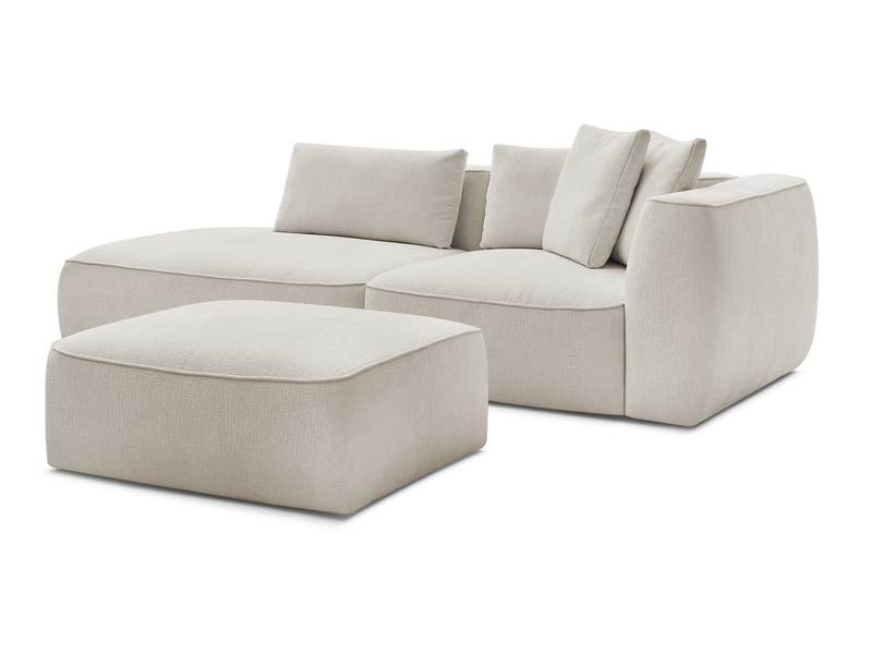 Bobochic canapé droit fixe 3 places leopold tissu texturé avec pouf beige  accoudoir droit LEOPOLD - Conforama A