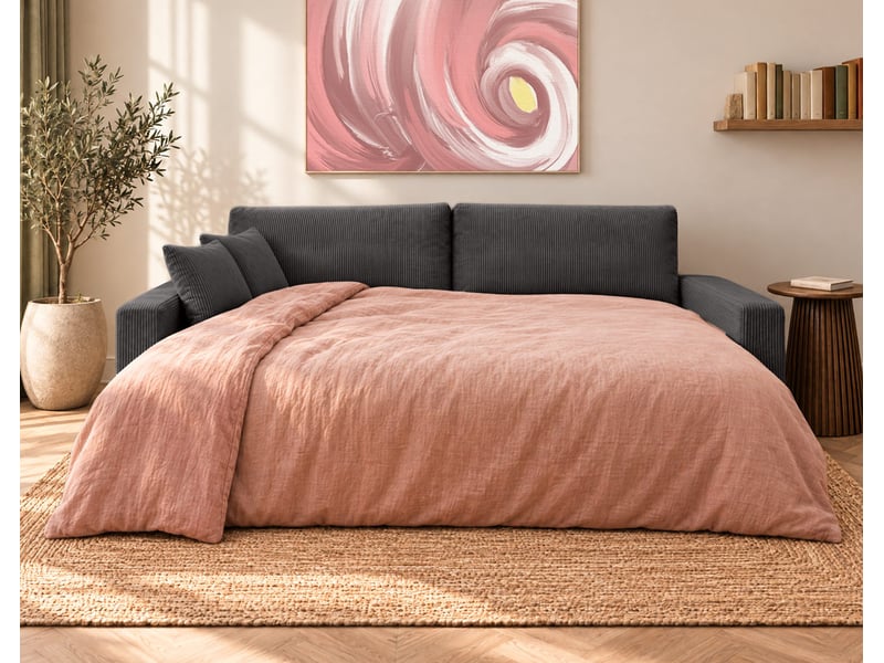  Gisele - canapé d'angle réversible 4 places convertible avec large méridienne et coffre en velours côtelé - best mobilier - gris anthracite GISELE - Conforama D